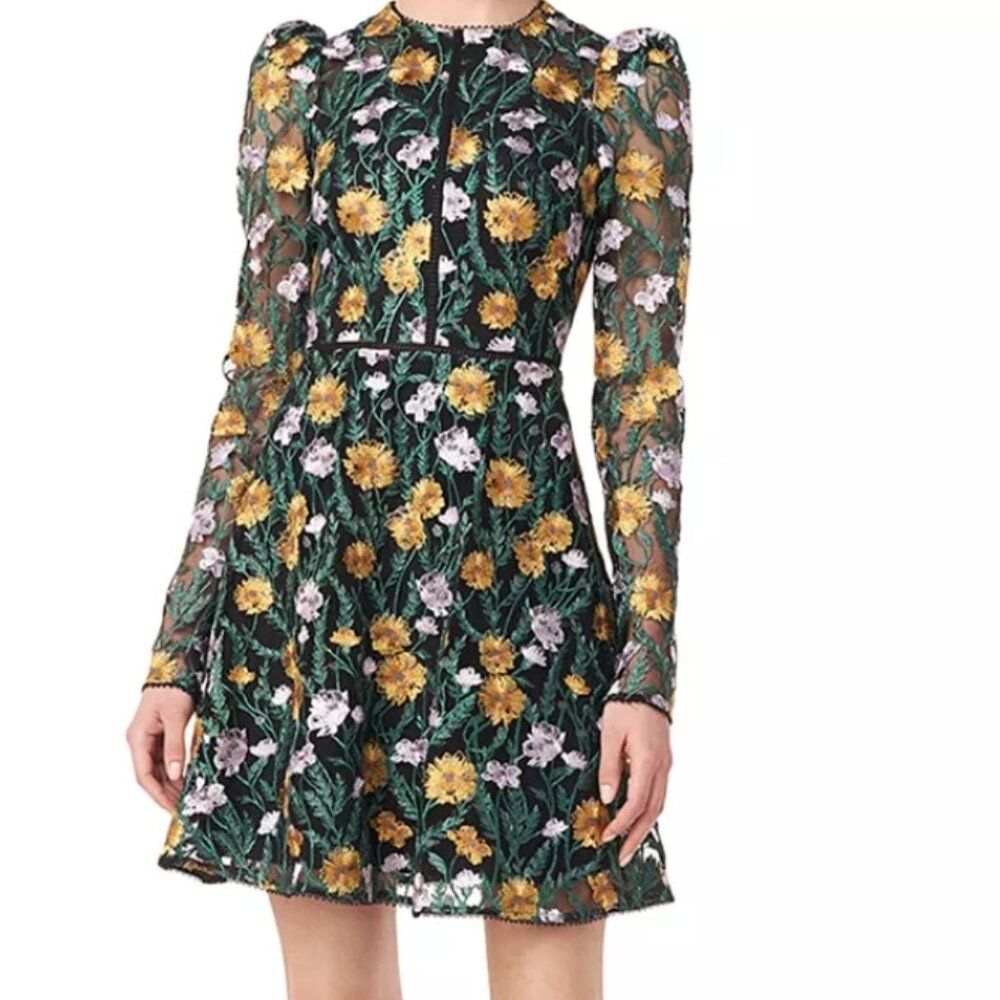 ML Monique Lhuillier Long Sleeve Cocktail Mini Dress in Black Size 0